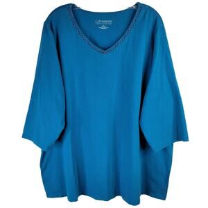 Catherines Shirt Top Blouse Womens Plus Size 2X 22/24 Cotton Stretch Blue